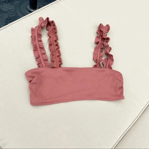 Free People x Beach Riot Ruffle Madeline Bikini Swim Top Large Pink - Picture 2 of 10